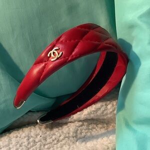 CHANEL Red Quilted Hair Accessory Rare Vintage